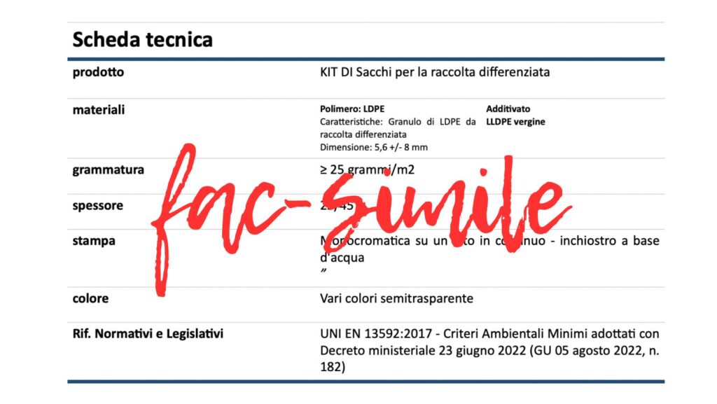 scheda tecnica sacchi facsimile
